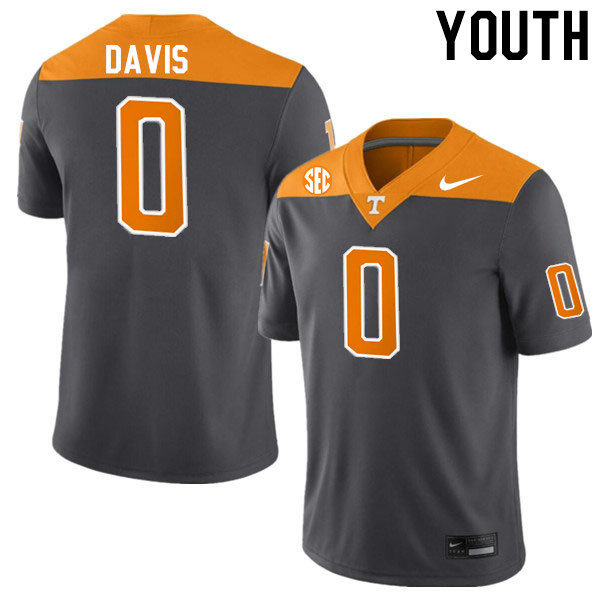 Youth #0 Ethan Davis Tennessee Volunteers College Football Jerseys Stitched-Anthracite